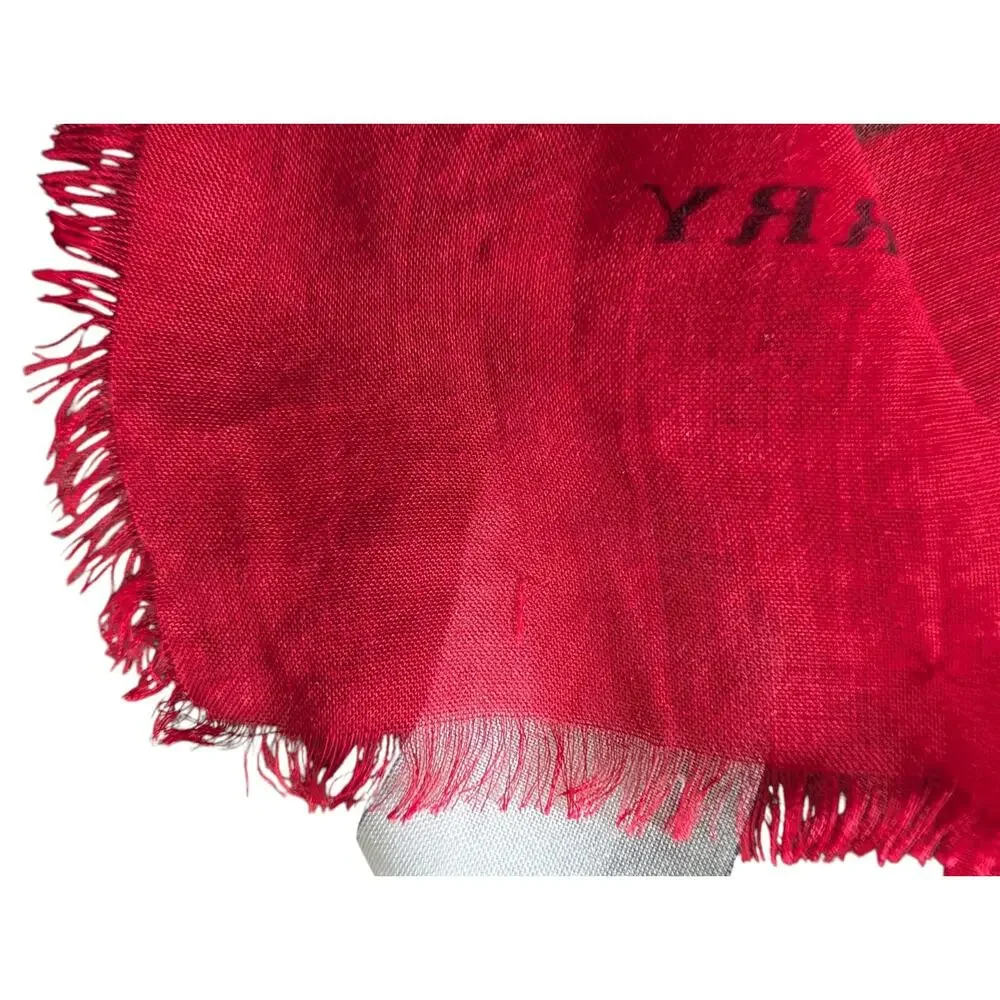 Burberry Leopard Cheetah Animal Print Red Silk Blend Scarf Italy Fringe Large